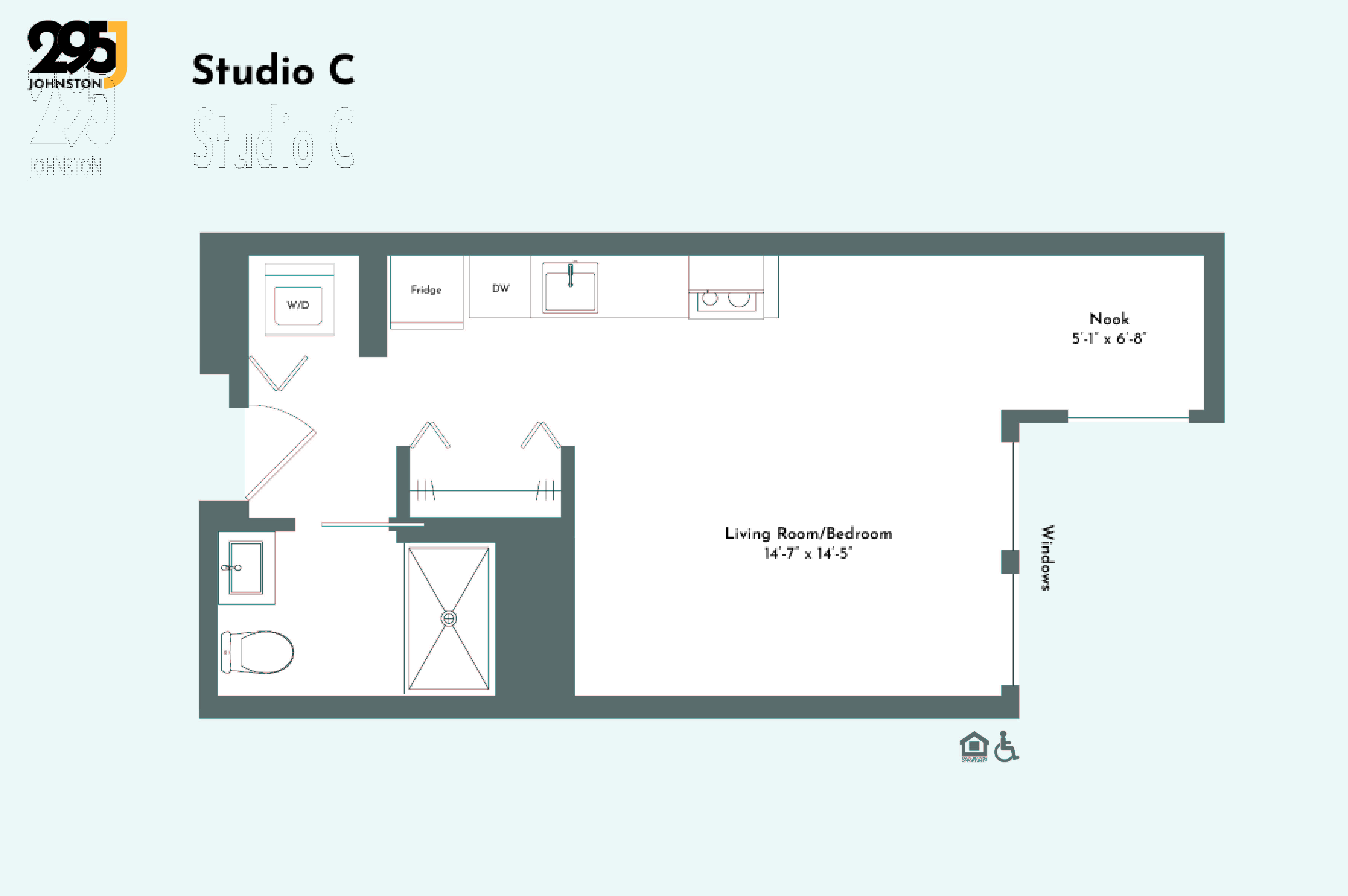 Floor plan for studio, 1 bath, 457 sqft